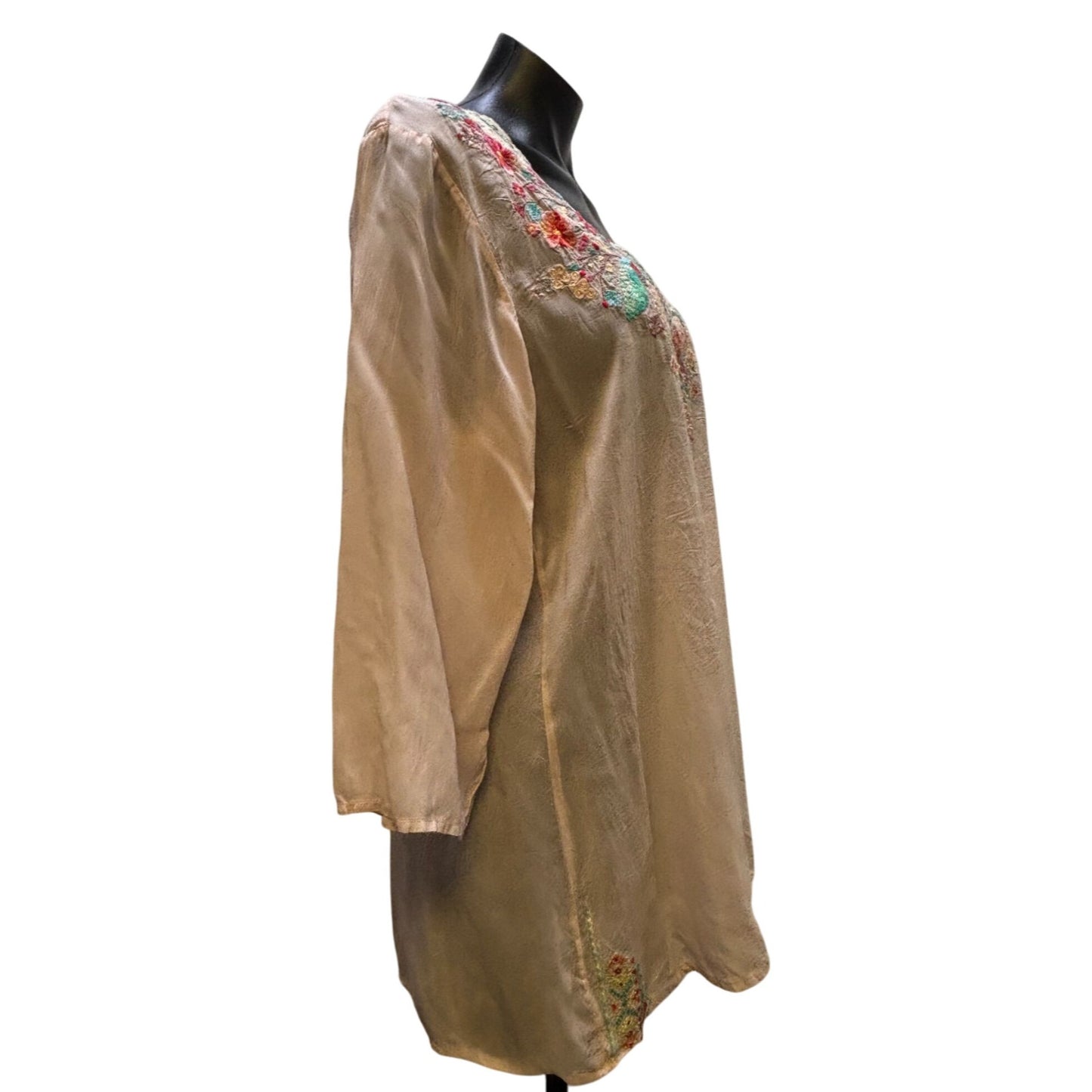 Johnny Was Silk Embroidered Blouse Pink L