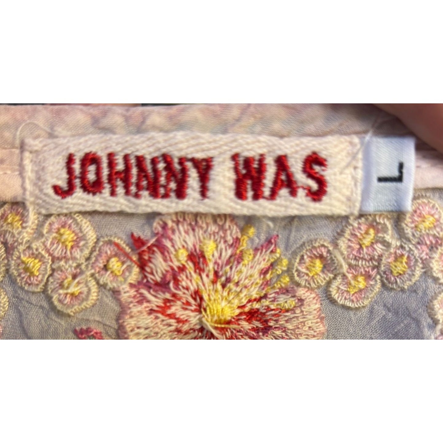 Johnny Was Silk Embroidered Blouse Pink L