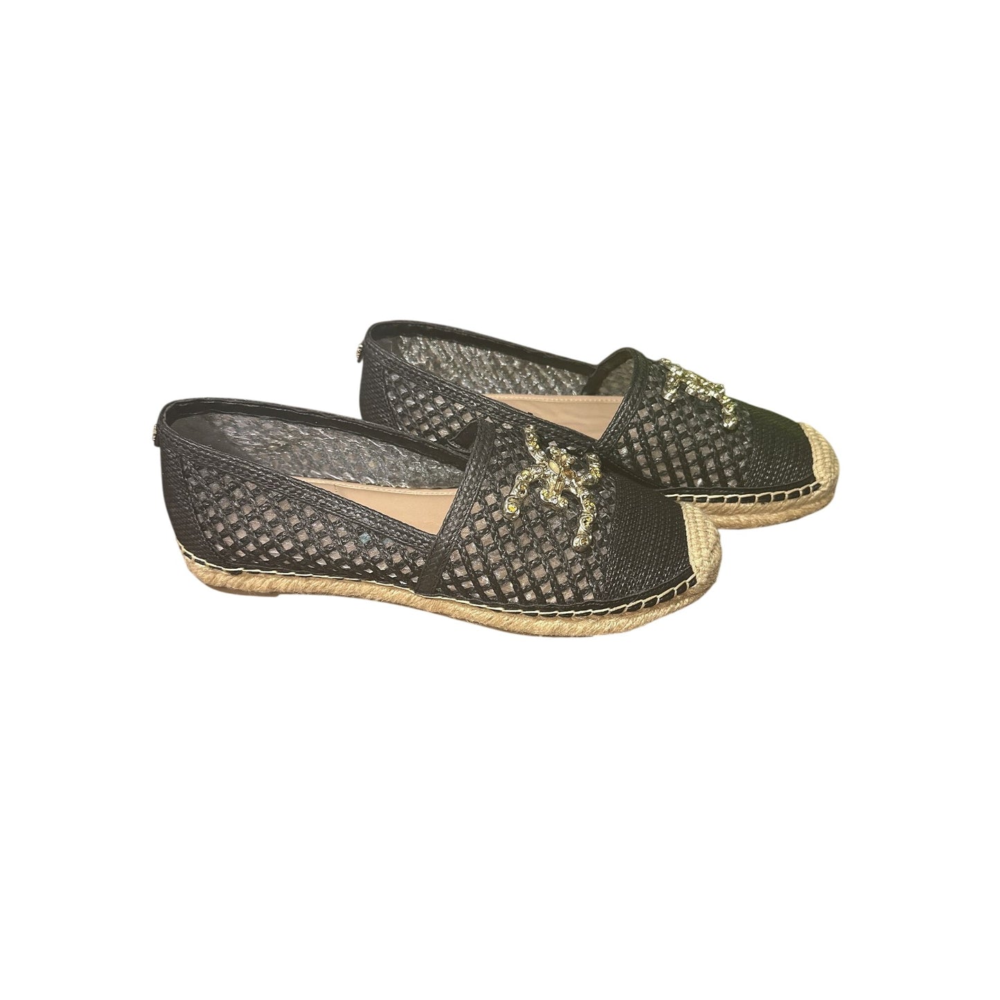 Sam Edelman Black Mesh Slip-On Espadrilles w/Embellished Gold-Tone Accent Size 7.5