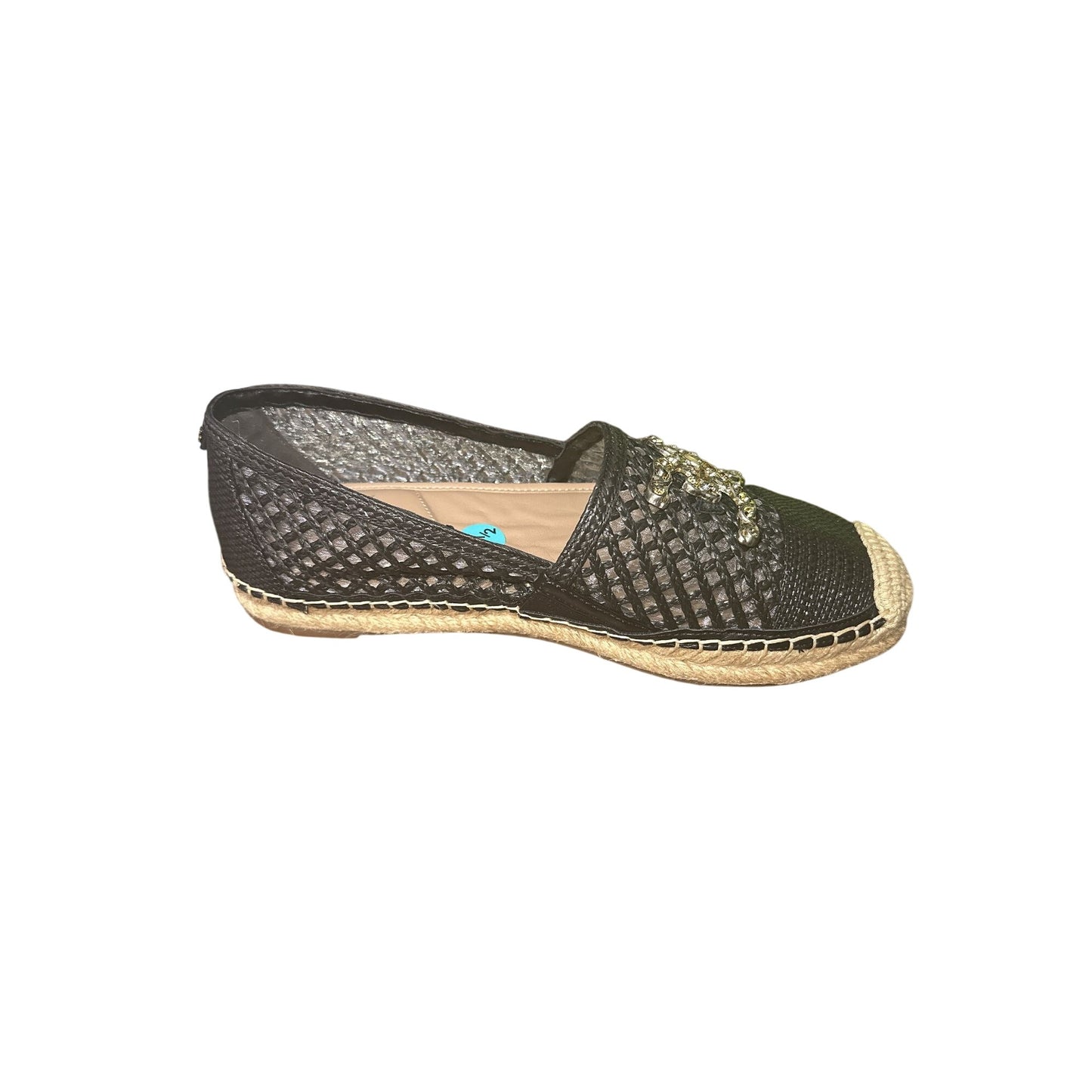 Sam Edelman Black Mesh Slip-On Espadrilles w/Embellished Gold-Tone Accent Size 7.5