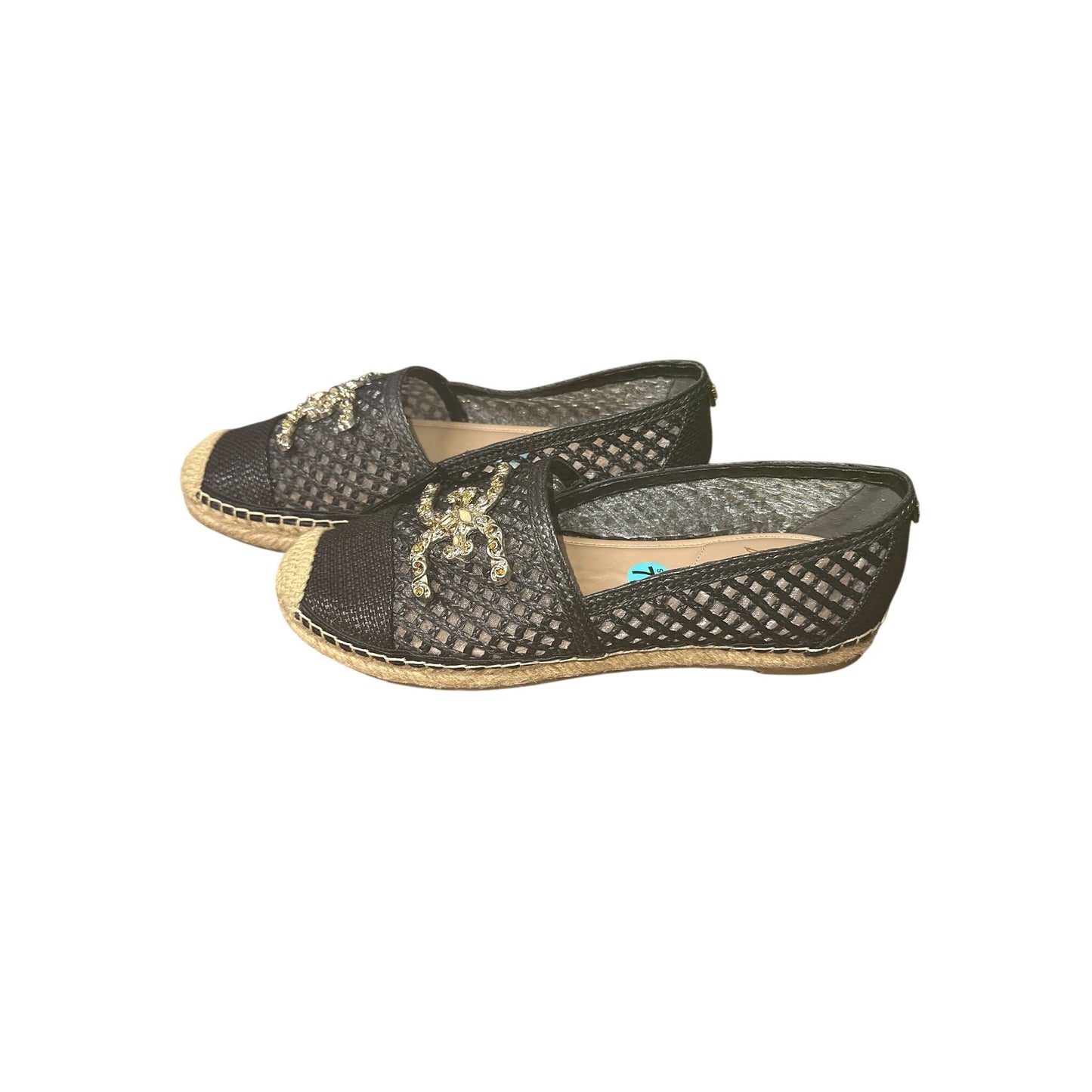 Sam Edelman Black Mesh Slip-On Espadrilles w/Embellished Gold-Tone Accent Size 7.5