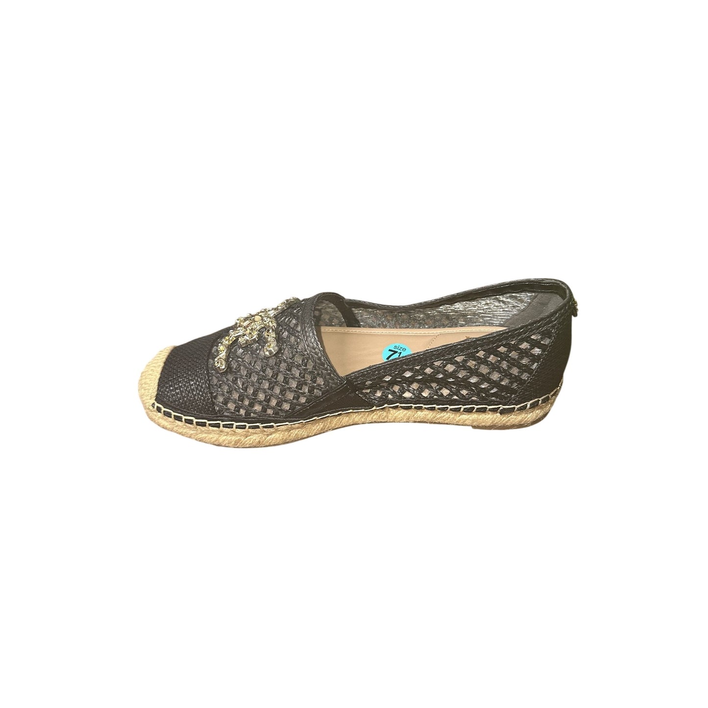 Sam Edelman Black Mesh Slip-On Espadrilles w/Embellished Gold-Tone Accent Size 7.5
