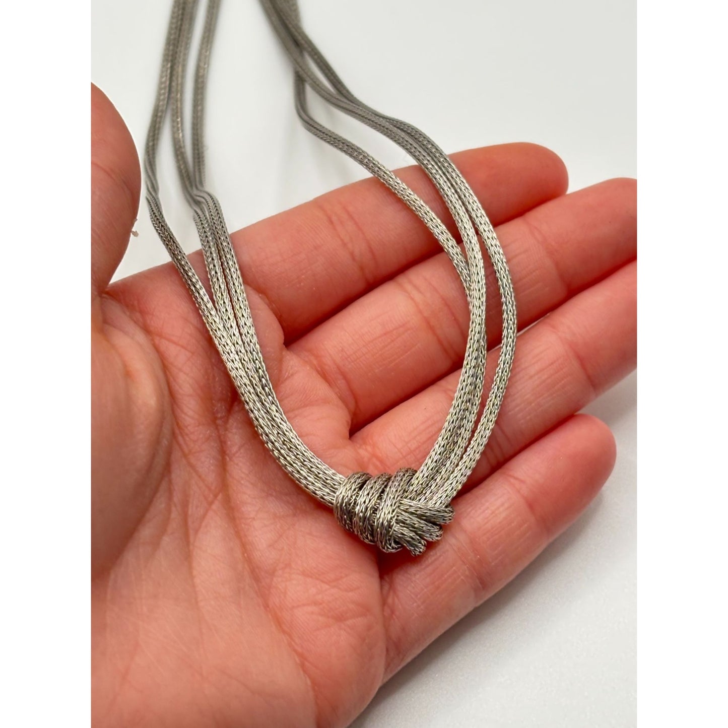 Elegant 925 Sterling Silver Woven Mesh Knot Necklace
