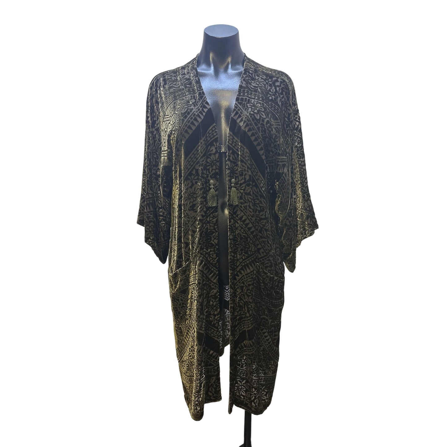 Jade By JW Vintage Bohemian Velvet Cardigan w/Tassels & Floral Pattern Size L