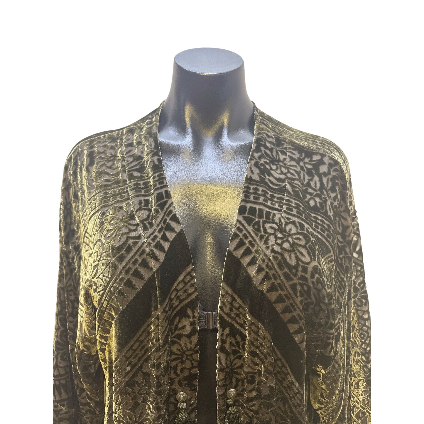 Jade By JW Vintage Bohemian Velvet Cardigan w/Tassels & Floral Pattern Size L
