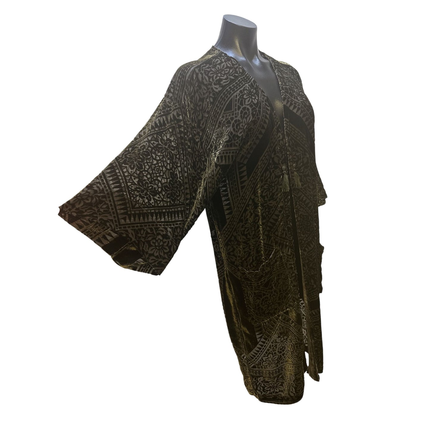 Jade By JW Vintage Bohemian Velvet Cardigan w/Tassels & Floral Pattern Size L