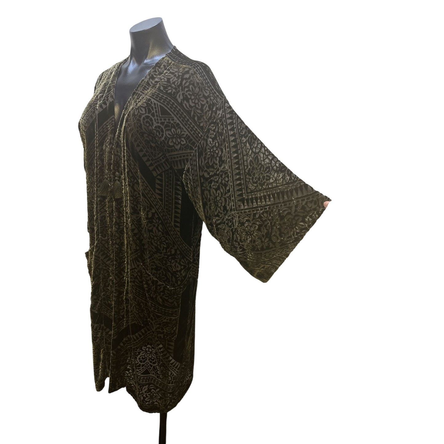 Jade By JW Vintage Bohemian Velvet Cardigan w/Tassels & Floral Pattern Size L