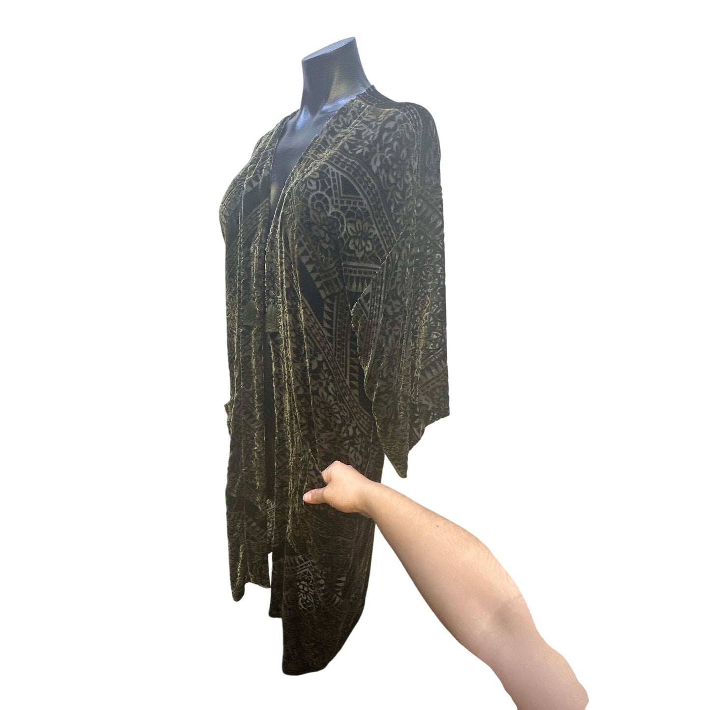 Jade By JW Vintage Bohemian Velvet Cardigan w/Tassels & Floral Pattern Size L