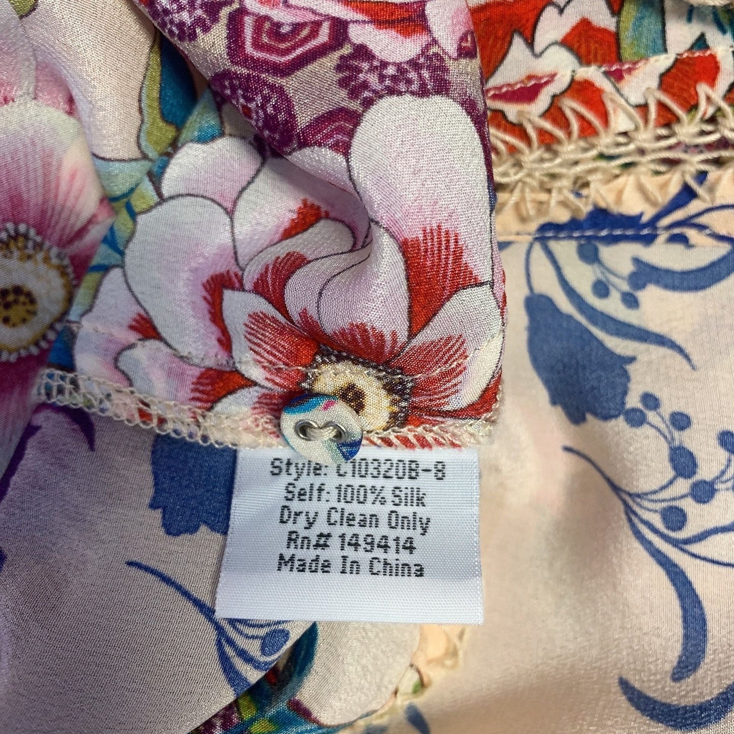 Johnny Was Peach & Multicolored Print Button Tunic Blouse, Size S
