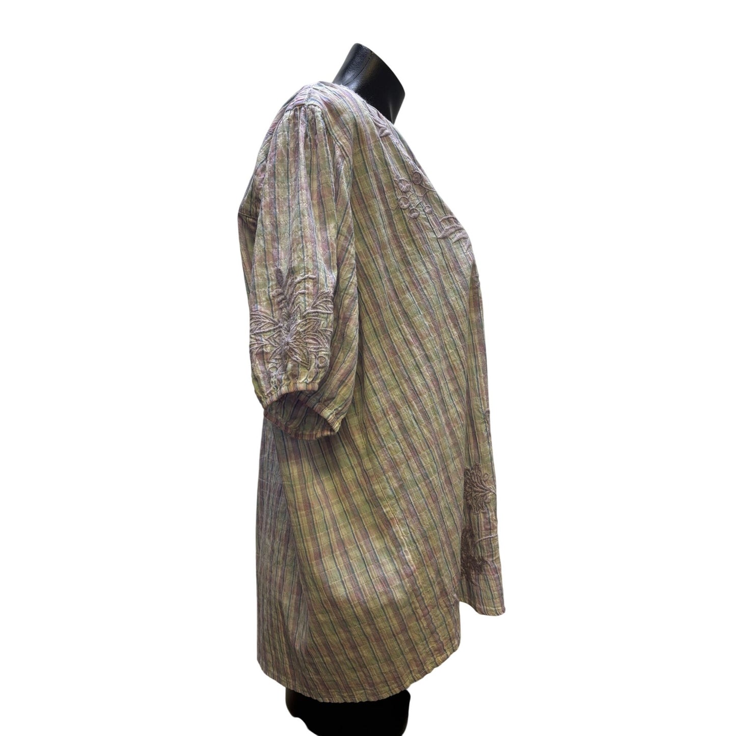 Johnny Was Purple Embroidered Striped Top Blouse L