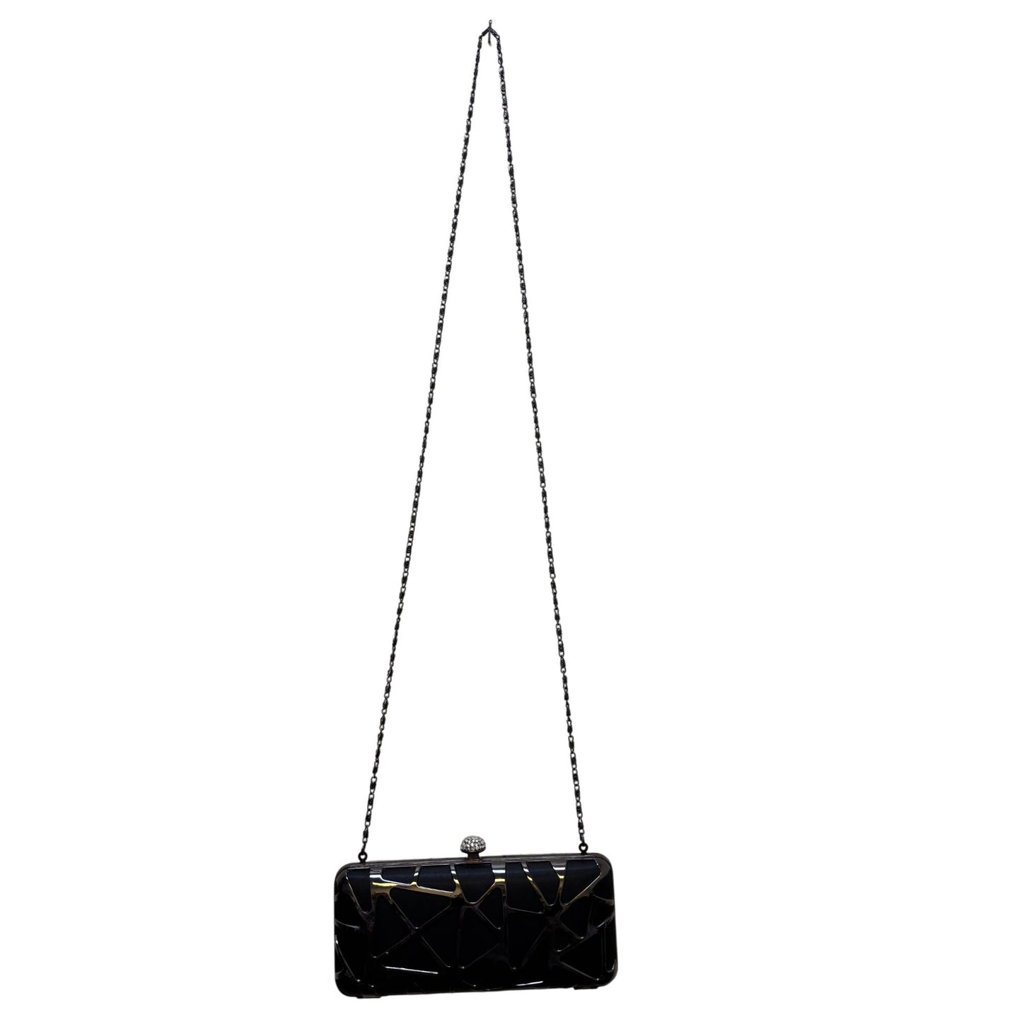 Olga Berg Black Geometric Metal Clutch With Chain Strap