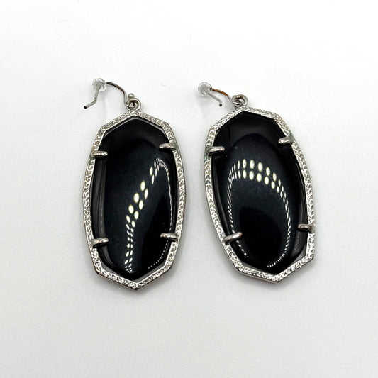 Kendra Scott Elle Silver Tone Black Stone Drop Earrings