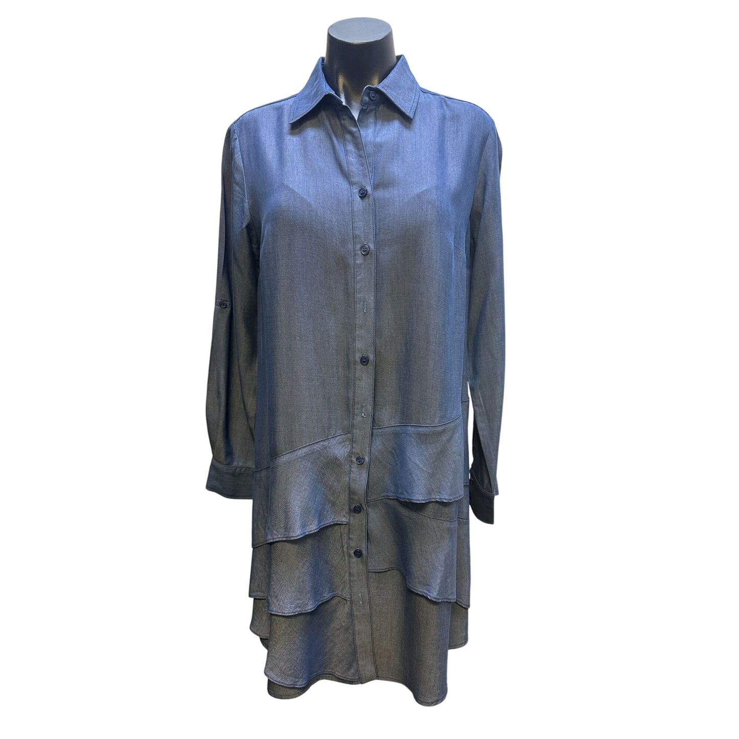 Finley Button-Down Chambray Dress w/Tiered Hem Size S