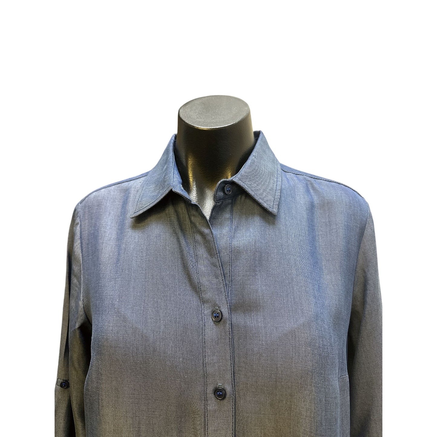 Finley Button-Down Chambray Dress w/Tiered Hem Size S