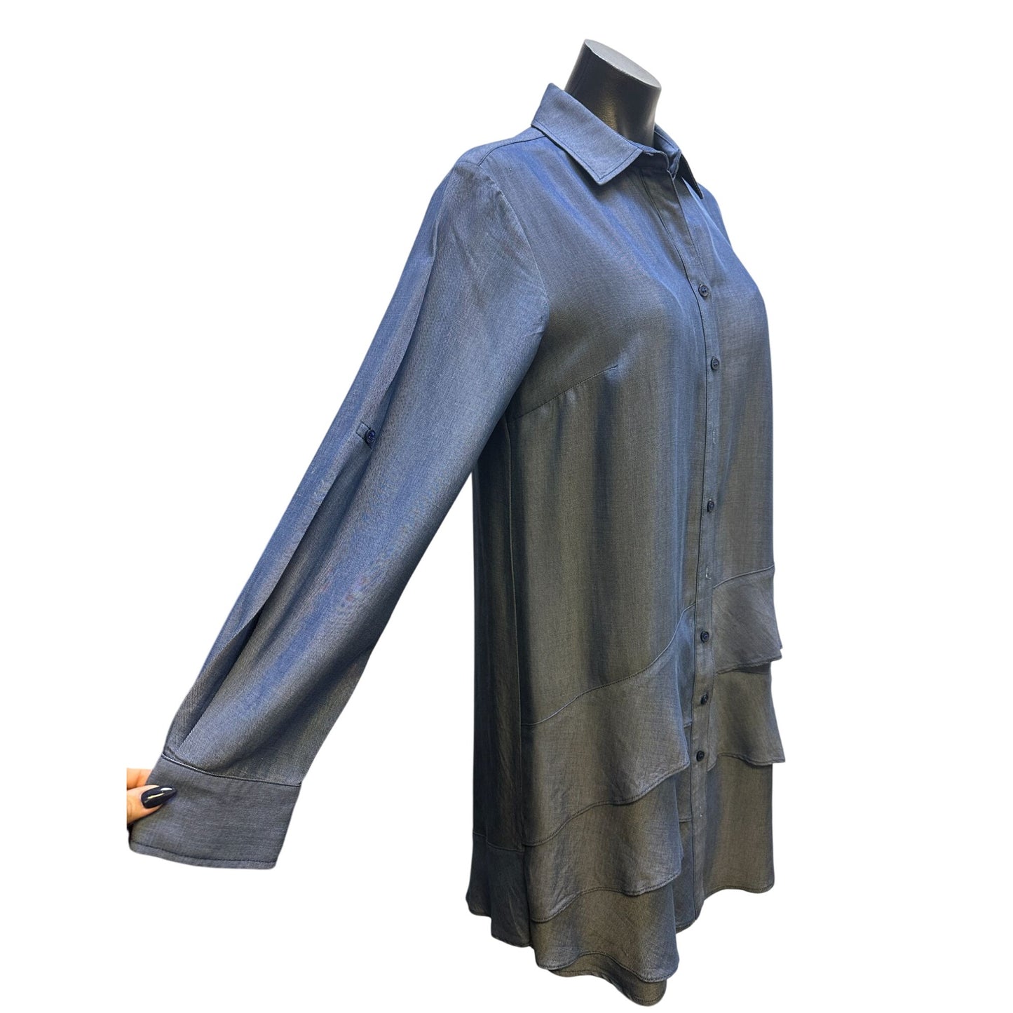 Finley Button-Down Chambray Dress w/Tiered Hem Size S