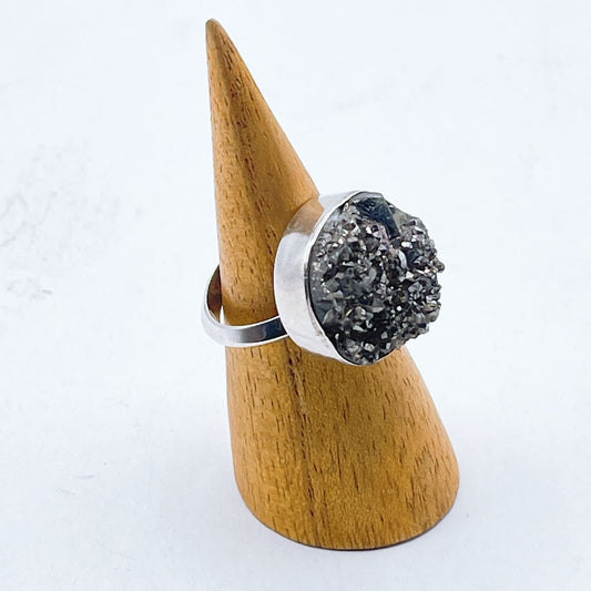 925 Sterling Silver Natural Druzy Stone Statement Ring Size 9