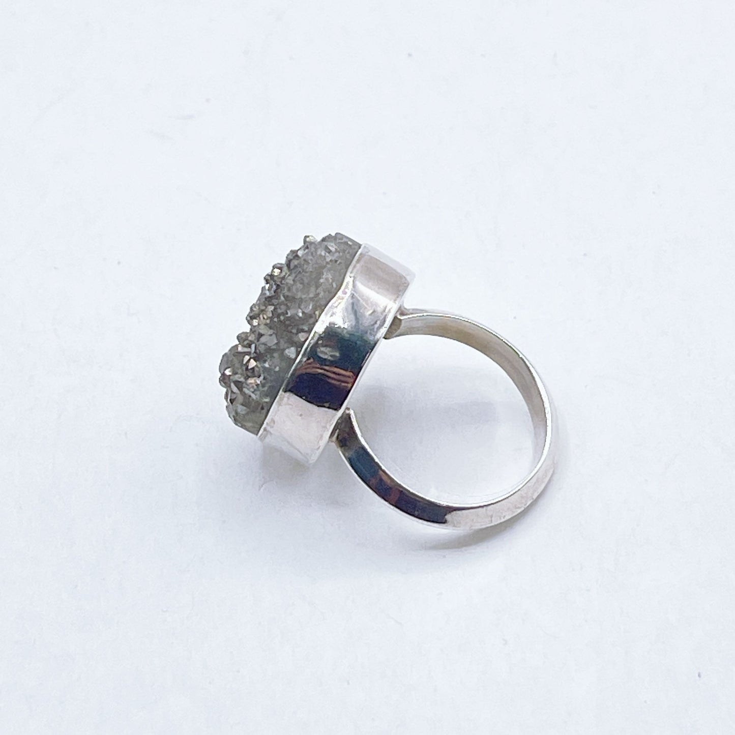 925 Sterling Silver Natural Druzy Stone Statement Ring Size 9