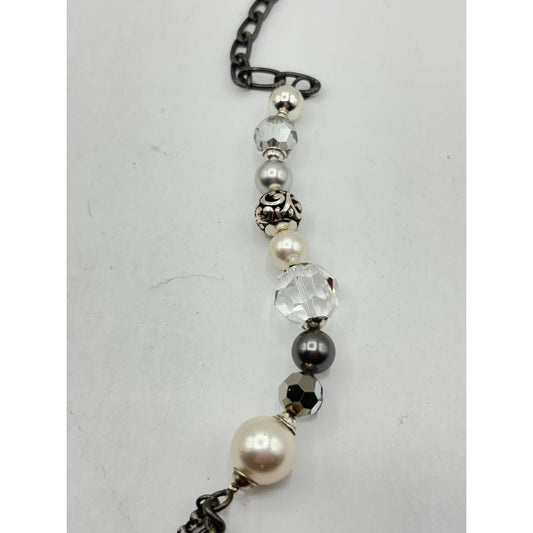 Brighton Multi-Beaded Necklace With Black & White Beads & Gunmetal Chain