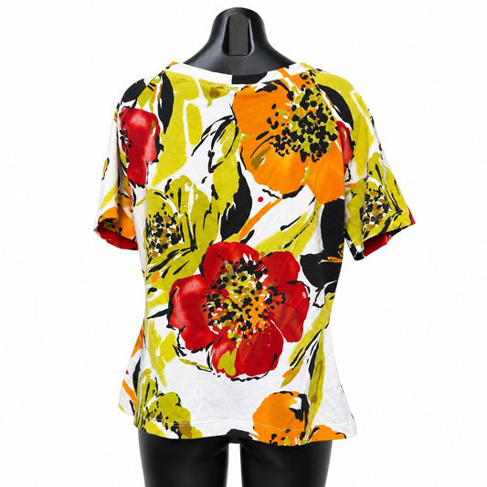 St. John Sport Floral Print Blouse Red Orange Black L