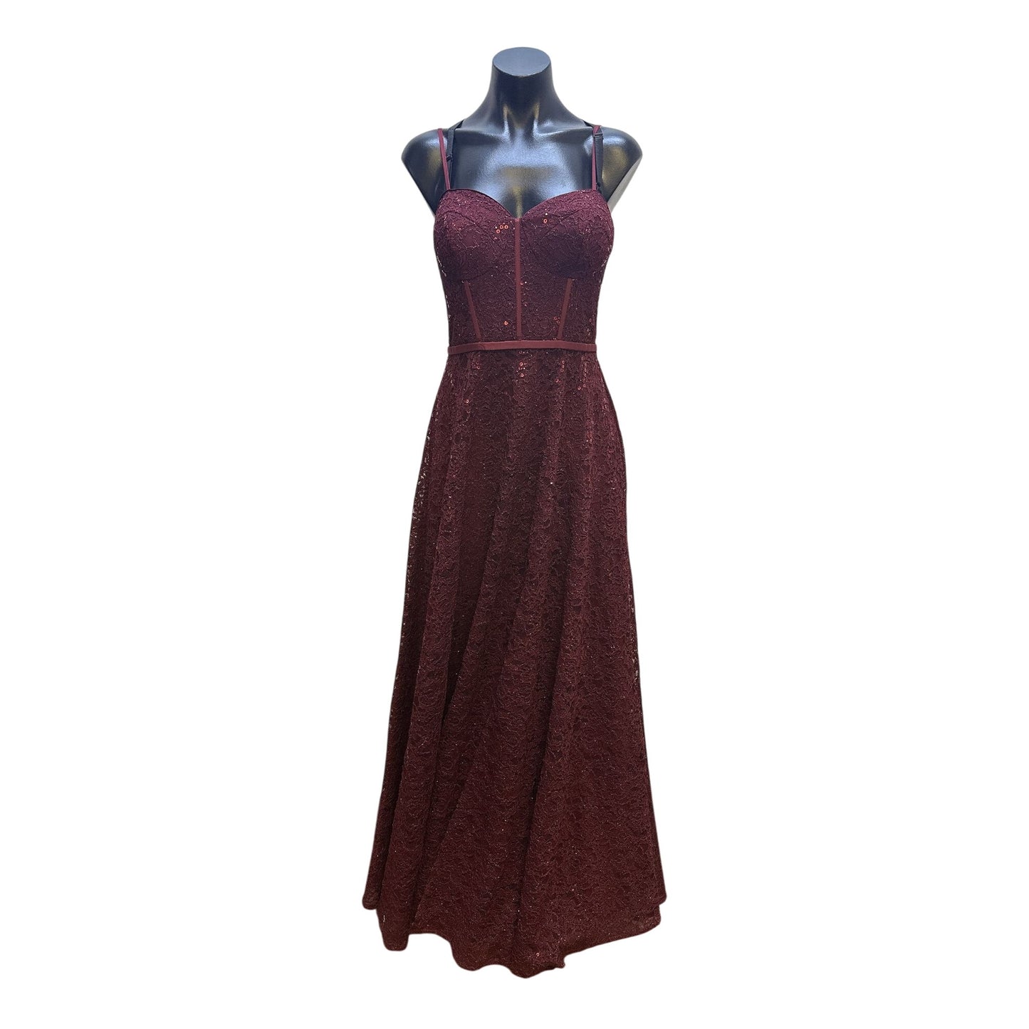 Jules & Cleo Burgundy Sequined Lace Gown w/Corset Back Size 4