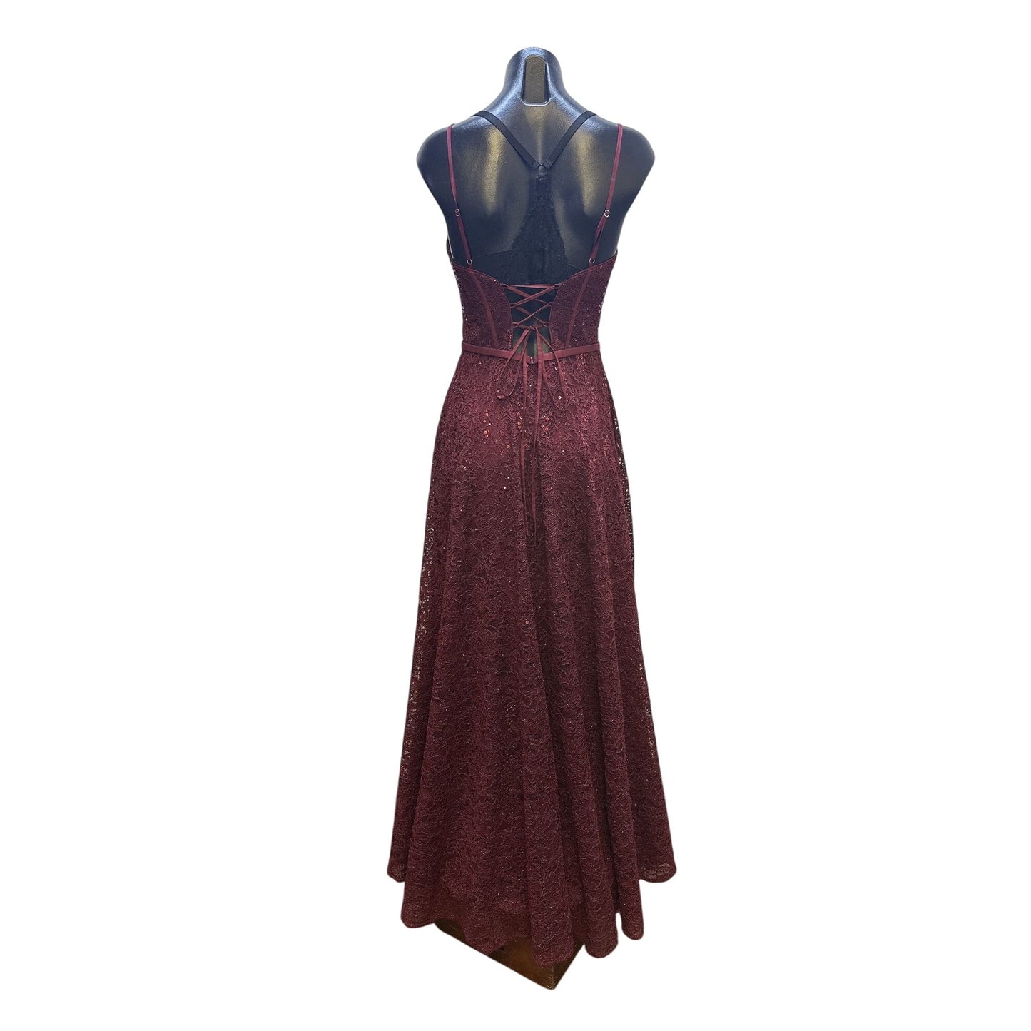 Jules & Cleo Burgundy Sequined Lace Gown w/Corset Back Size 4