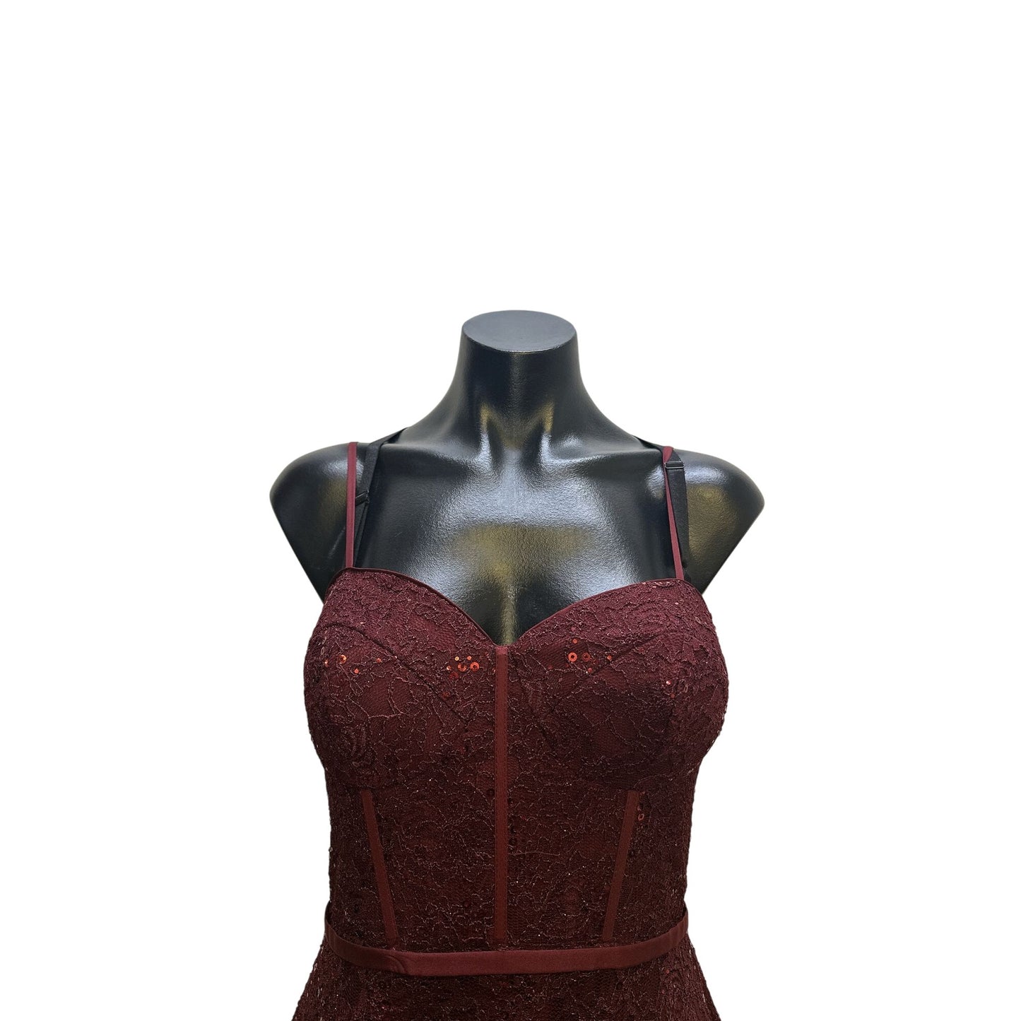 Jules & Cleo Burgundy Sequined Lace Gown w/Corset Back Size 4
