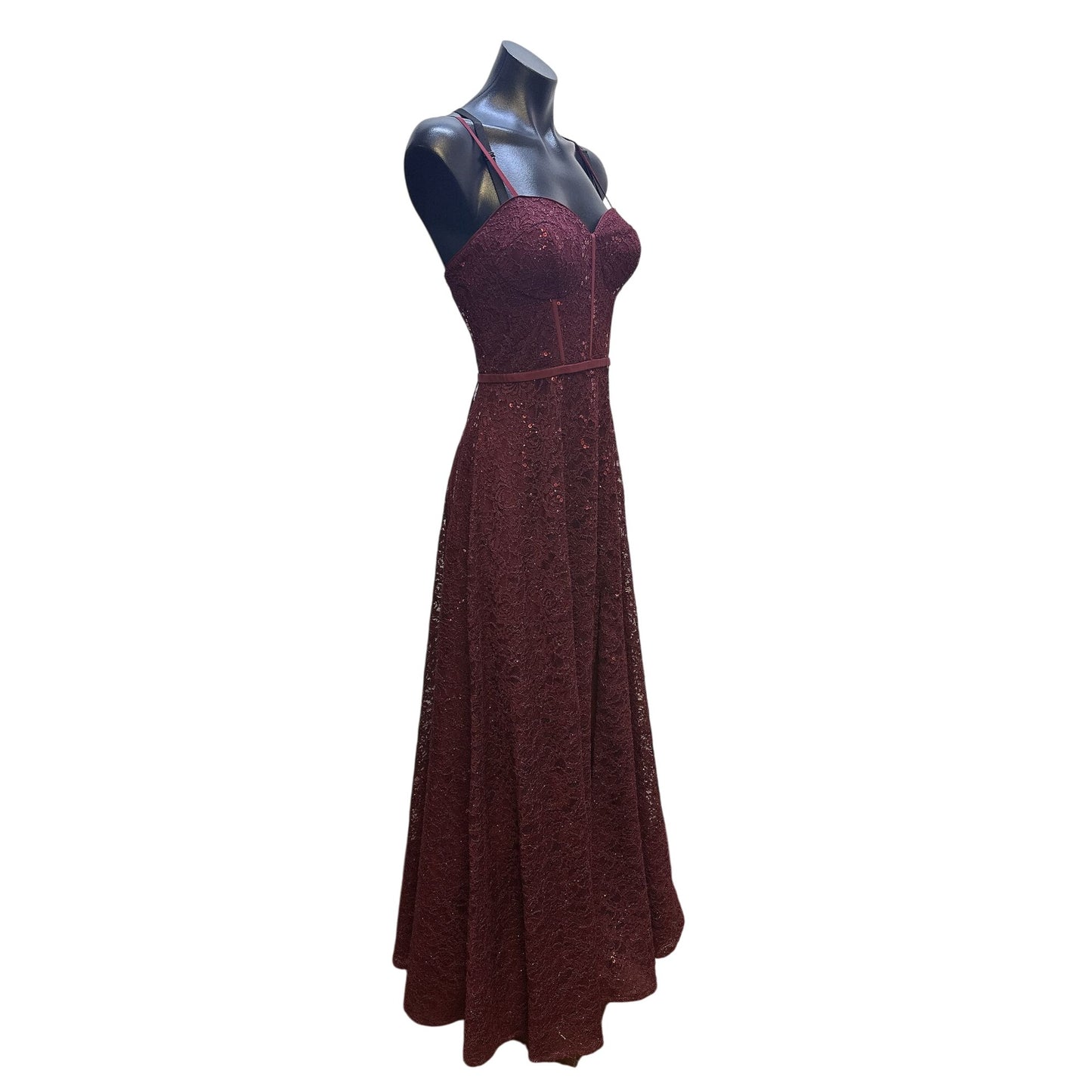 Jules & Cleo Burgundy Sequined Lace Gown w/Corset Back Size 4