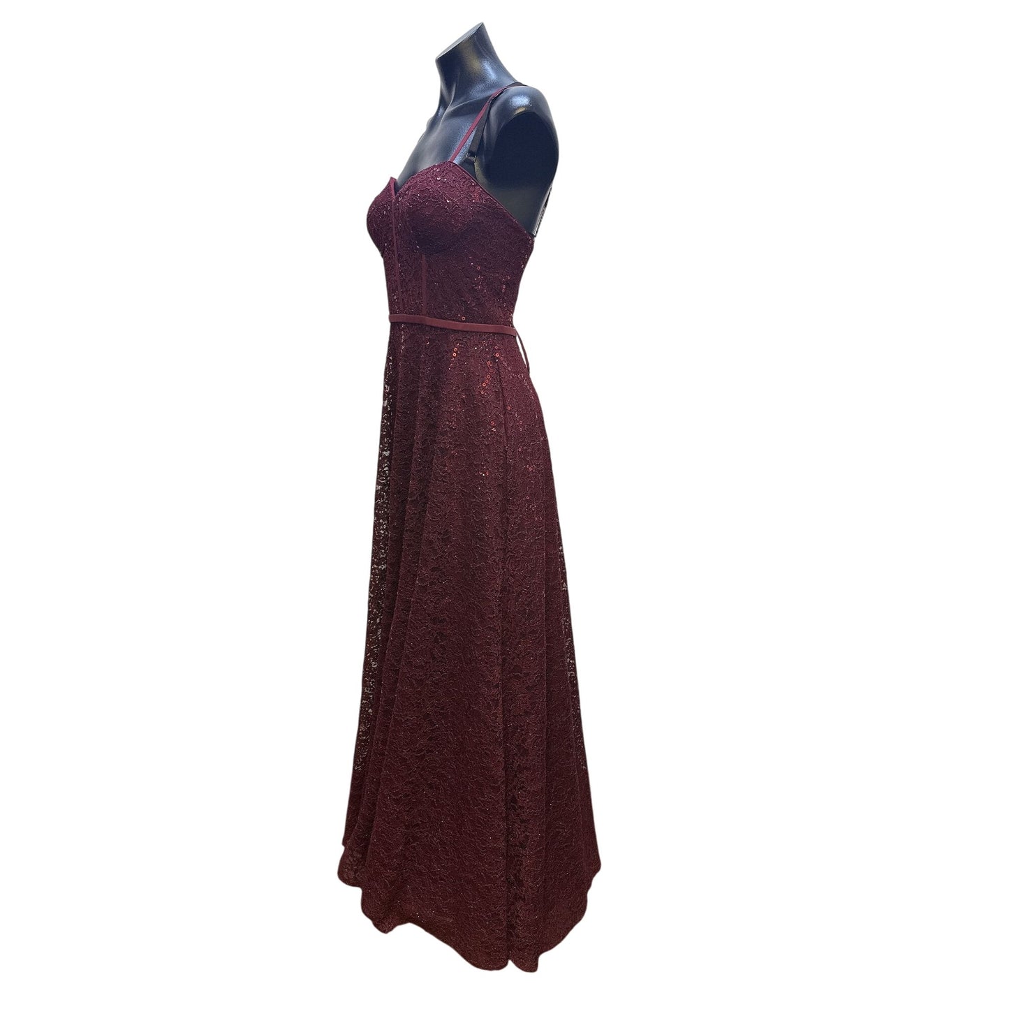 Jules & Cleo Burgundy Sequined Lace Gown w/Corset Back Size 4