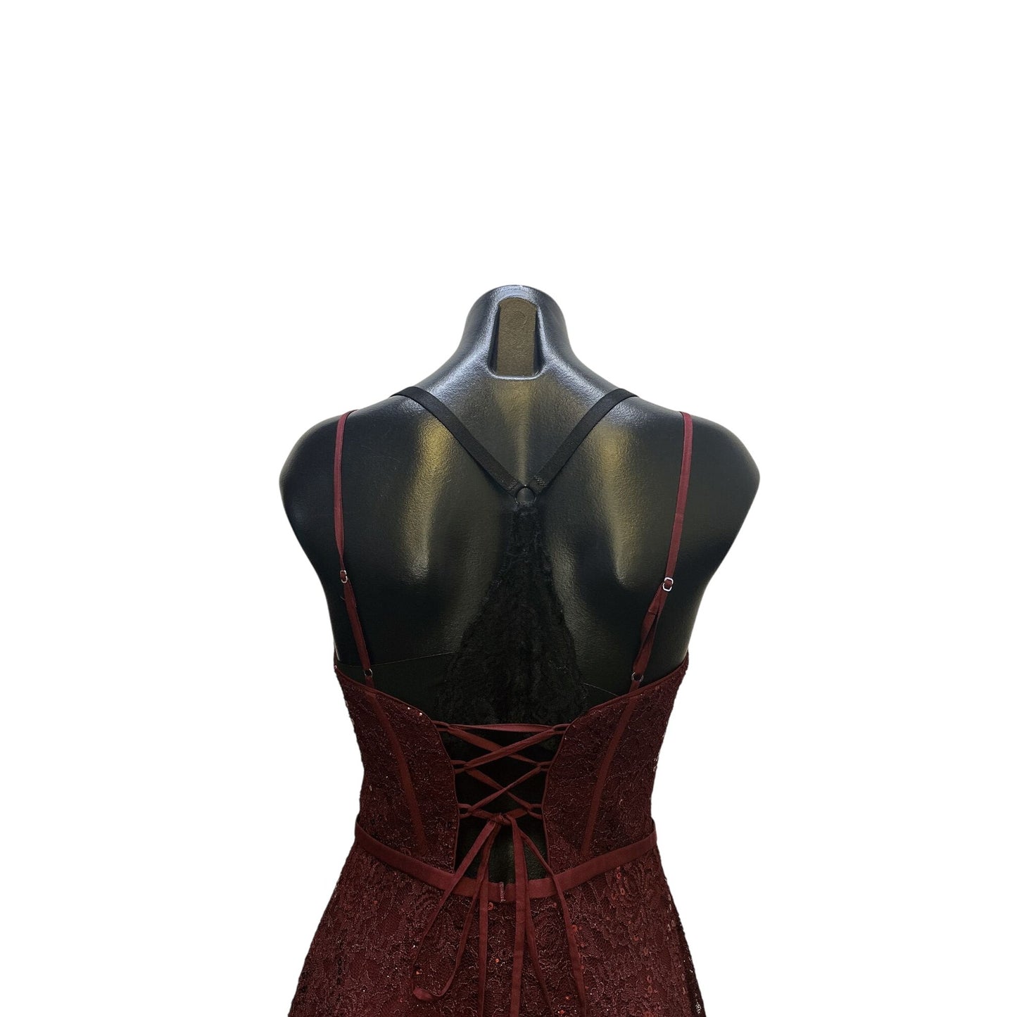 Jules & Cleo Burgundy Sequined Lace Gown w/Corset Back Size 4