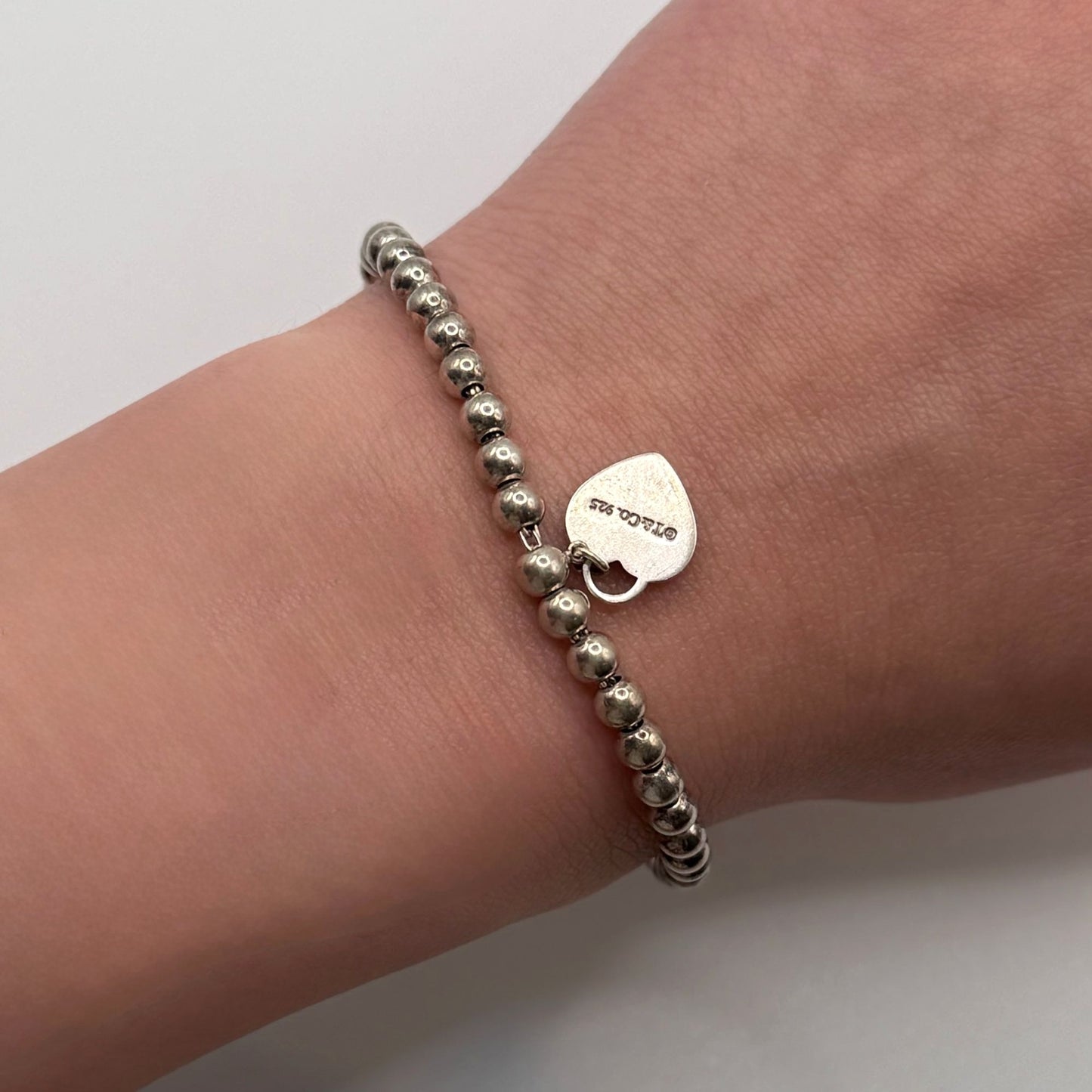 Tiffany & Co. Sterling Silver Heart Tag Bead Bracelet 925