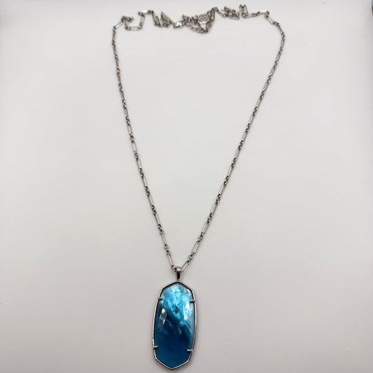 Kendra Scott Silver Tone Long Necklace With Blue Pendant