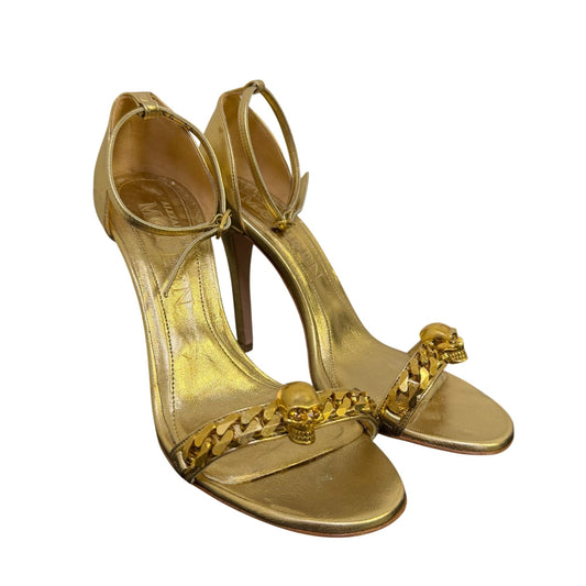 Alexander McQueen Gold Jeweled Skull Chain Detail Heels Size 6
