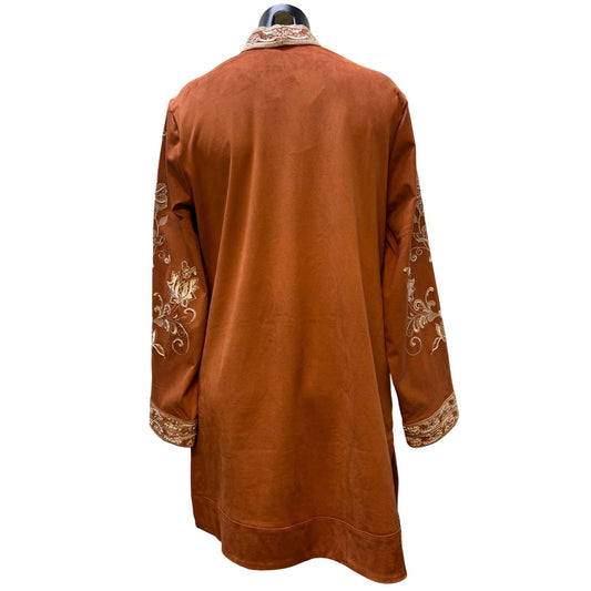 NWT Soft Surroundings Embroidered Faux Suede Kimono Jacket Orange M