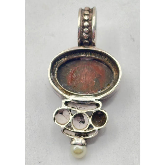 Sterling Silver Jasper & Pearl Pendant 925