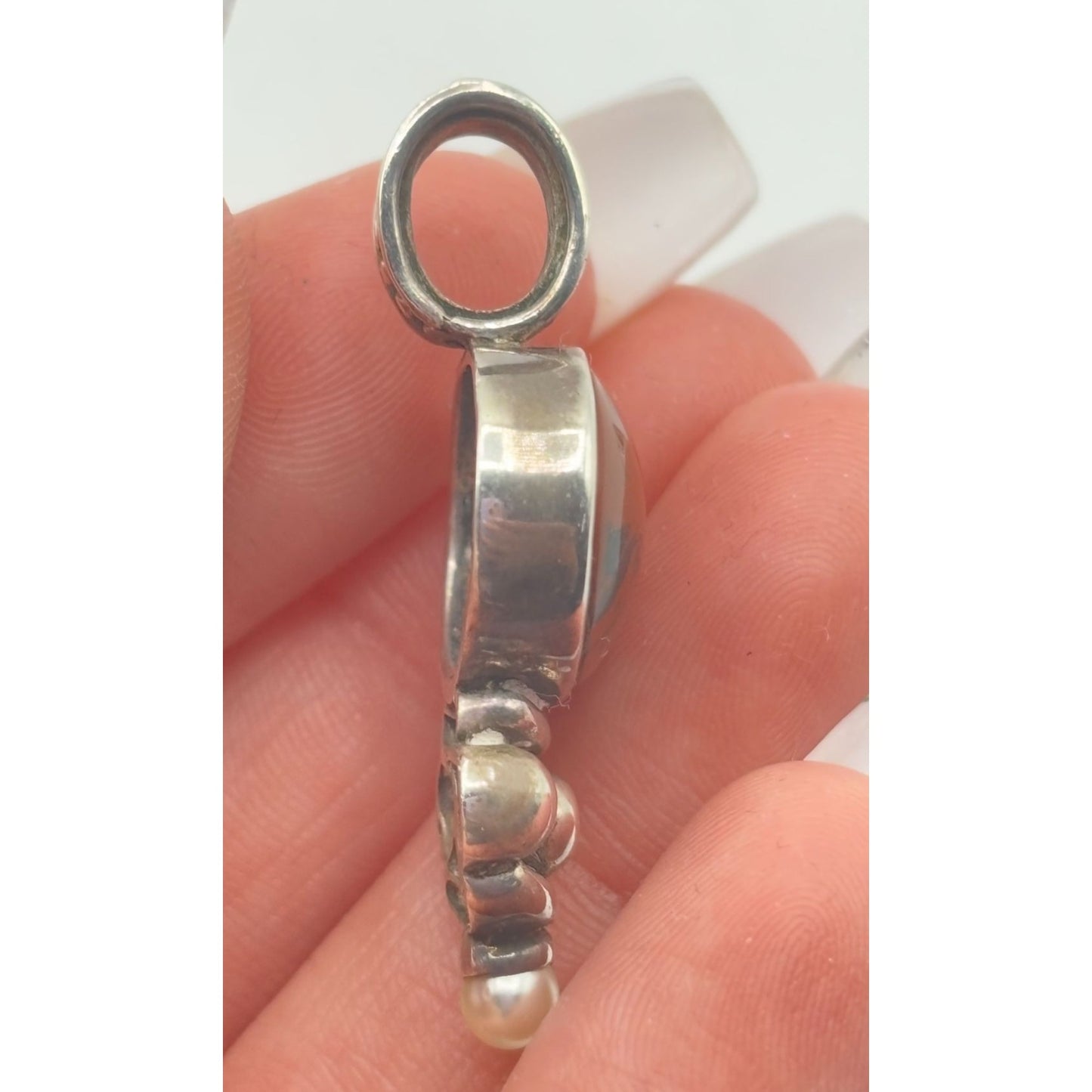 Sterling Silver Jasper & Pearl Pendant 925
