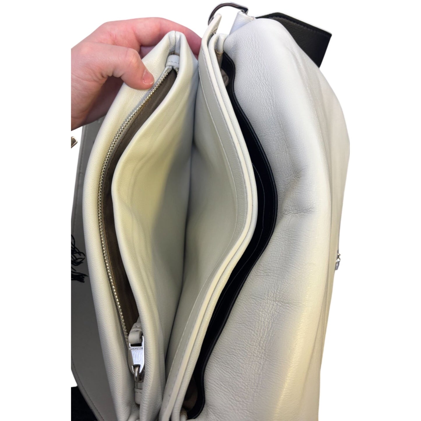Allsaints Soft Leather Messenger Bag With Contrast Strap Bone White