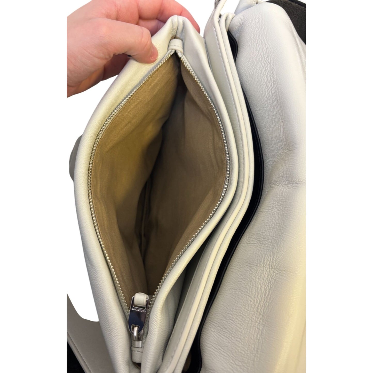 Allsaints Soft Leather Messenger Bag With Contrast Strap Bone White