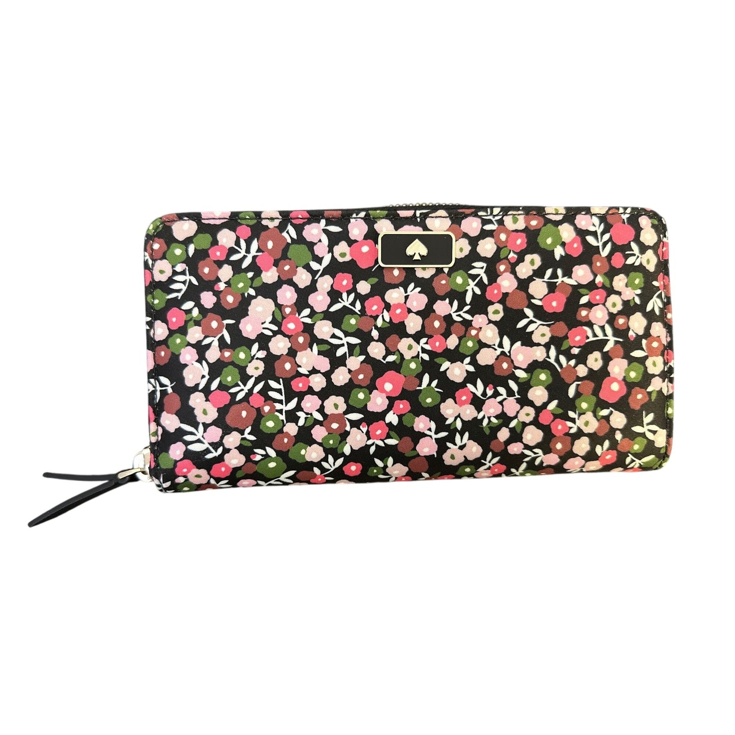 Kate Spade Black Floral Zip-Around Wallet w/Gold-Tone Accents