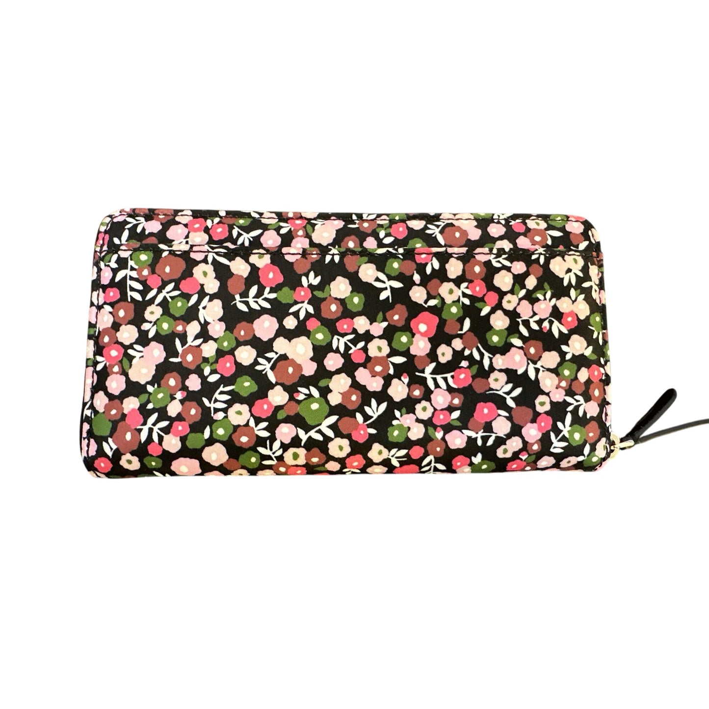 Kate Spade Black Floral Zip-Around Wallet w/Gold-Tone Accents