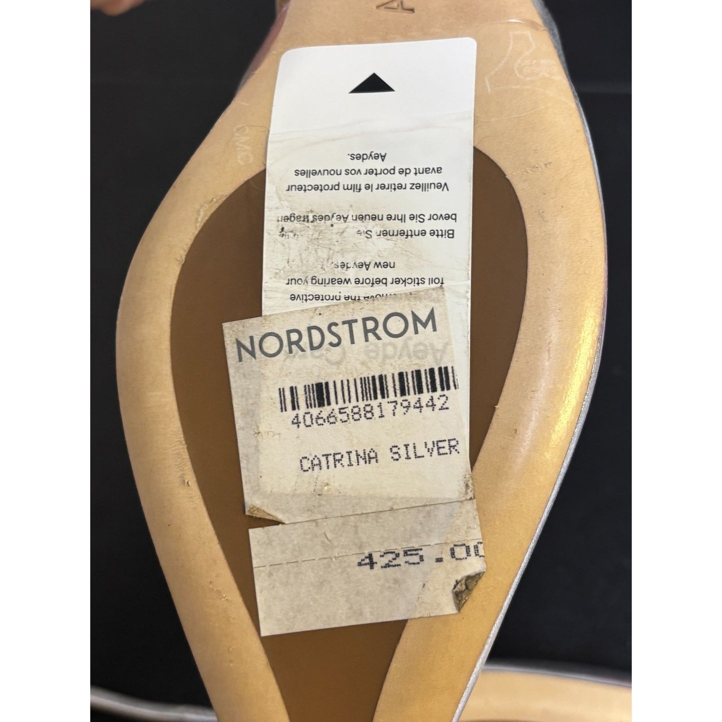 Aeyde Metallic Silver Leather Pointed Toe Slingback Kitten Heel Shoes