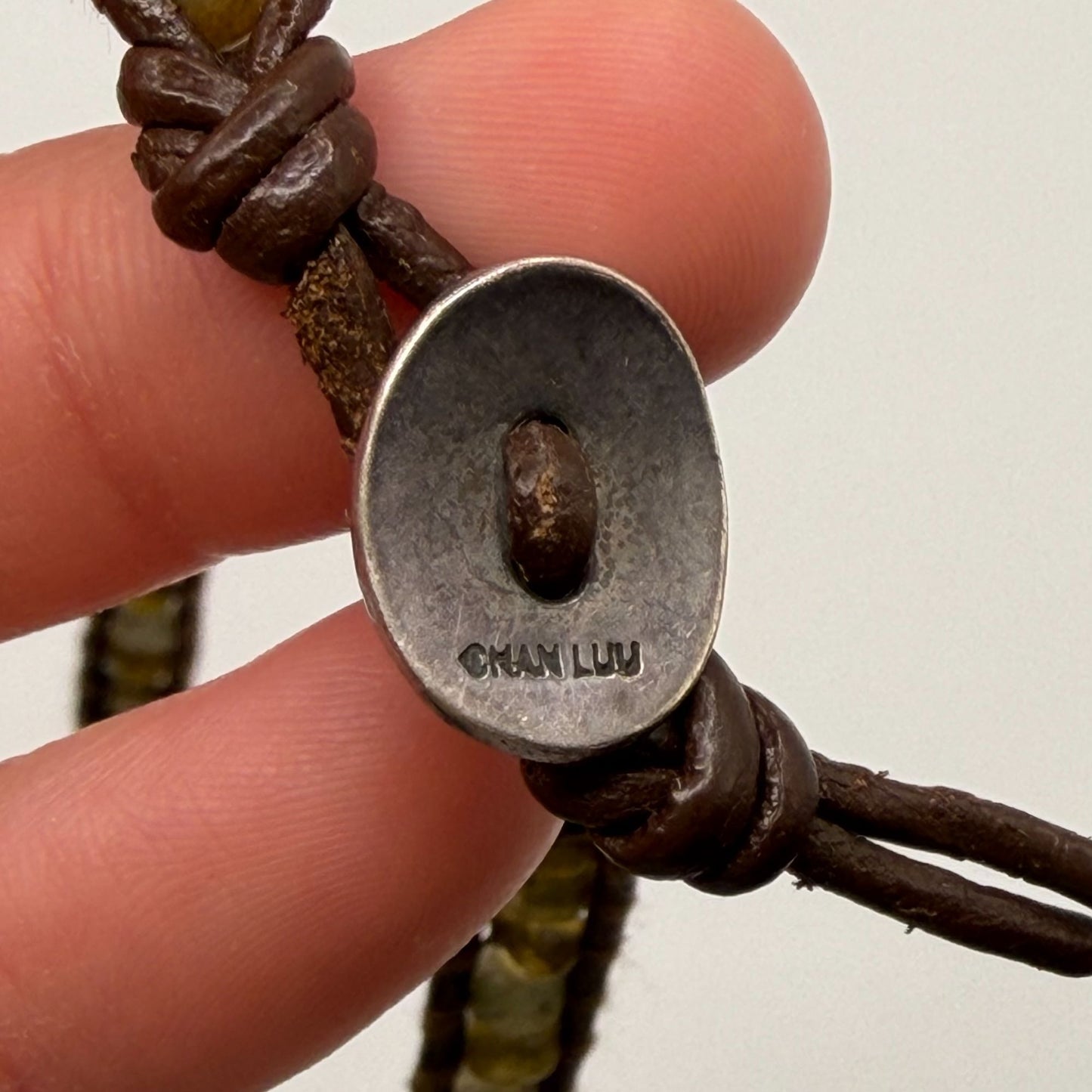 Chan Luu Wrap Bracelet With Green Beads & Leather Cord