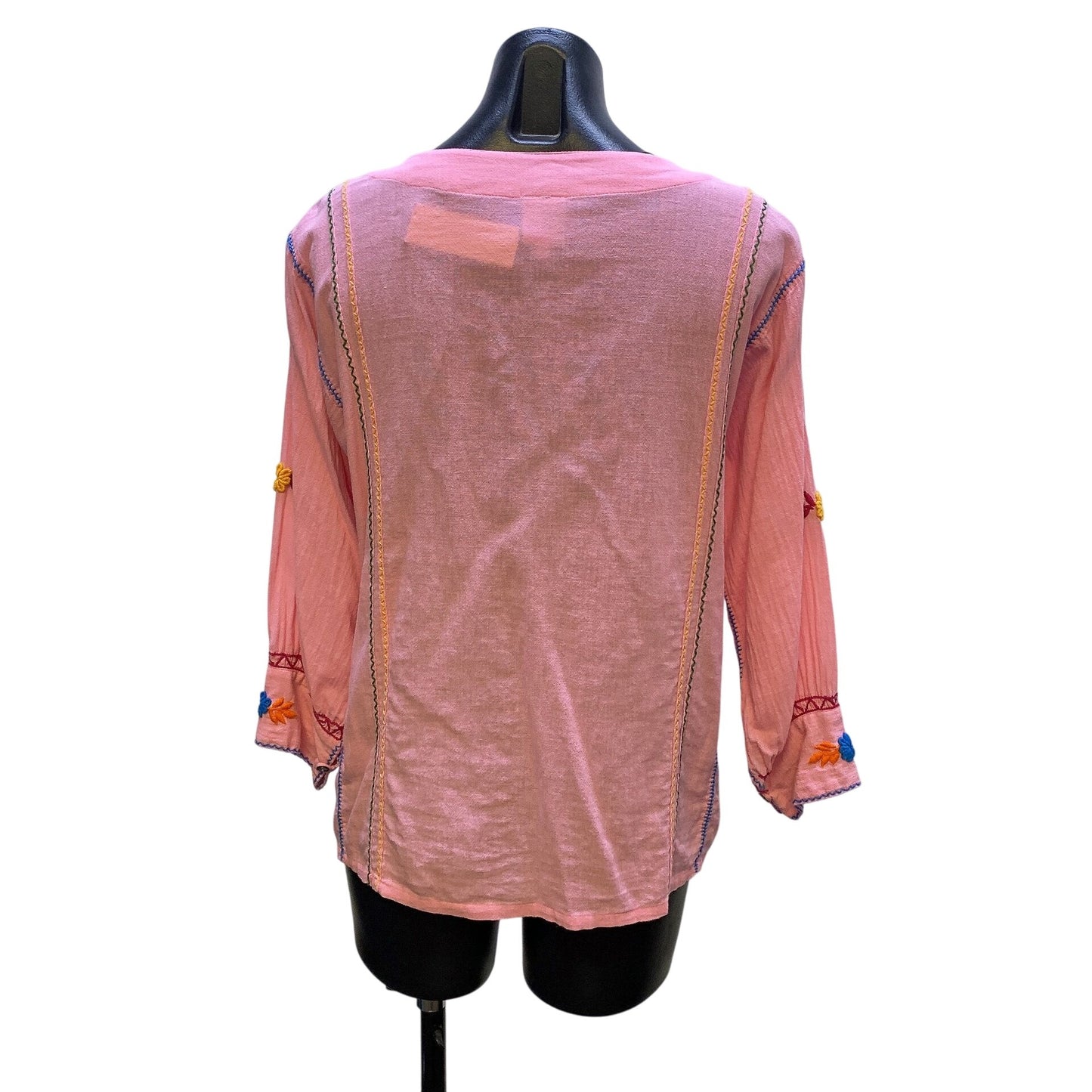 Sister Mary Pink Boho Embroidered Tunic Blouse w/Floral Design Size S