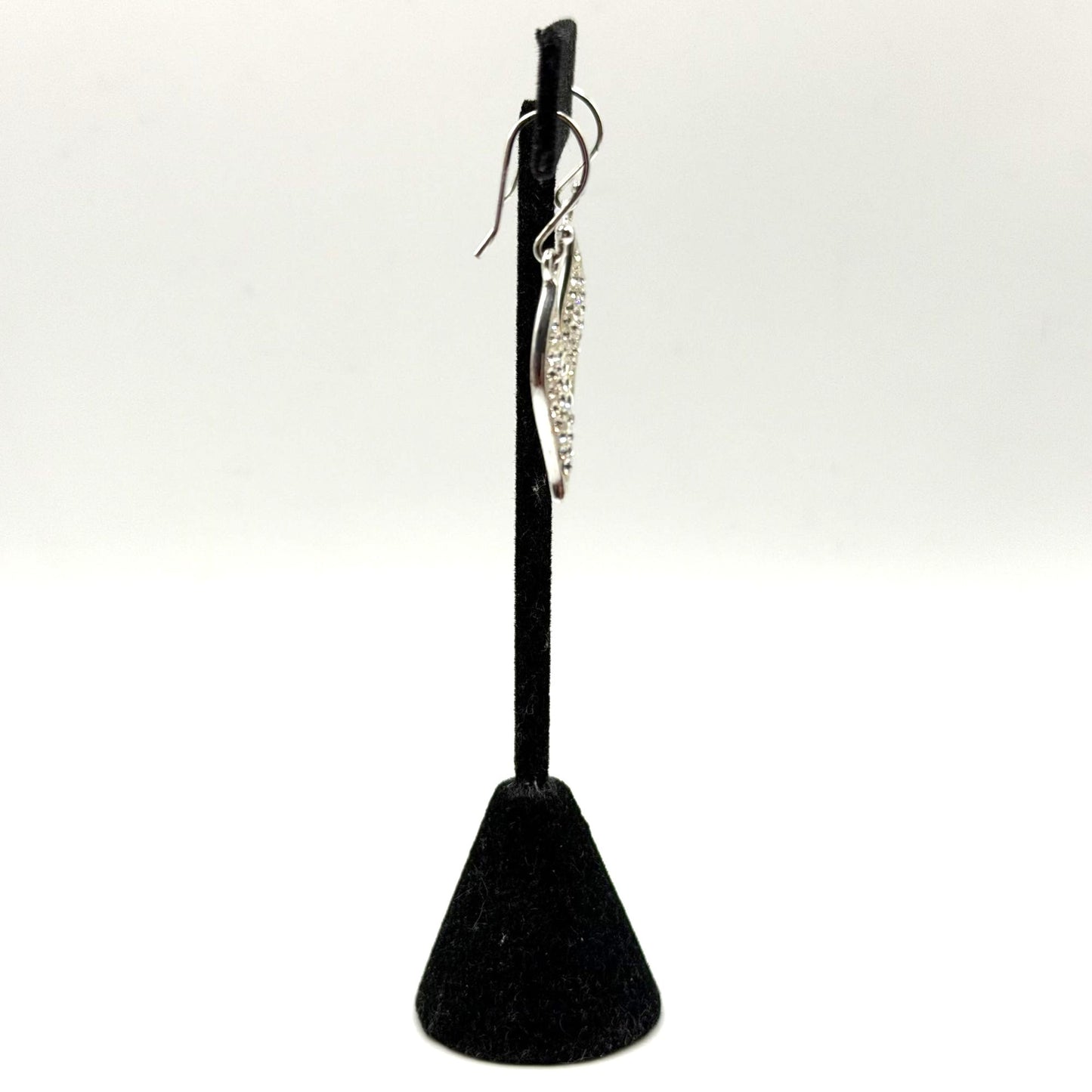 Sterling Silver 925 Crystal Pave Drop Earrings Leaf Shape Dangle Style