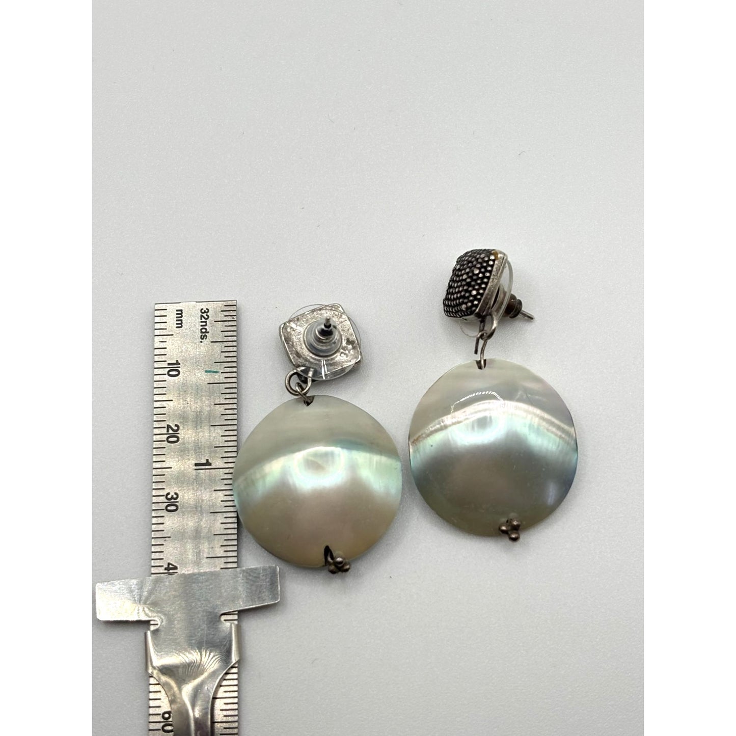 925 Sterling Silver & Mother Of Pearl Dangle Earrings