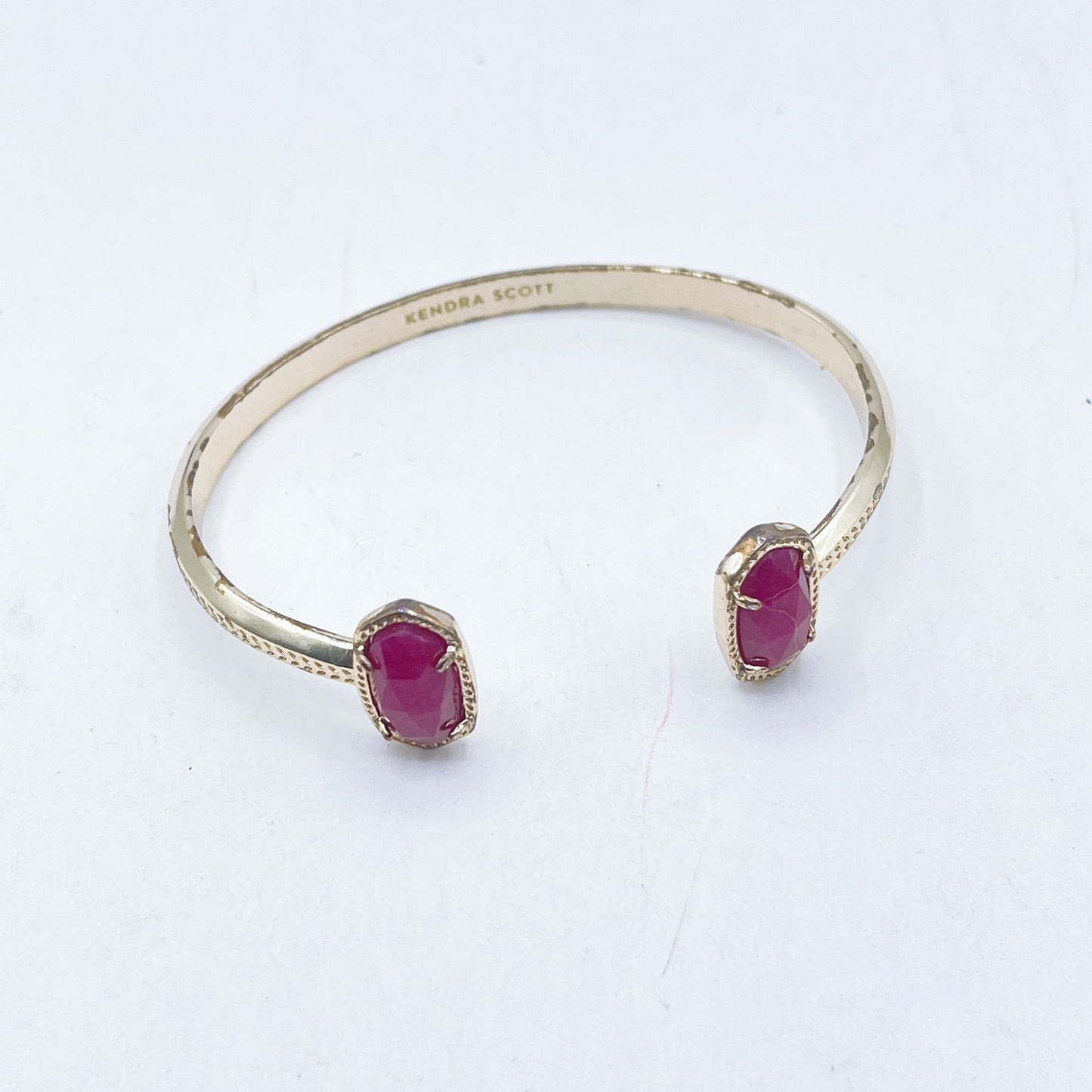 Kendra Scott Gold Cuff Bracelet With Red Gemstones Open Design