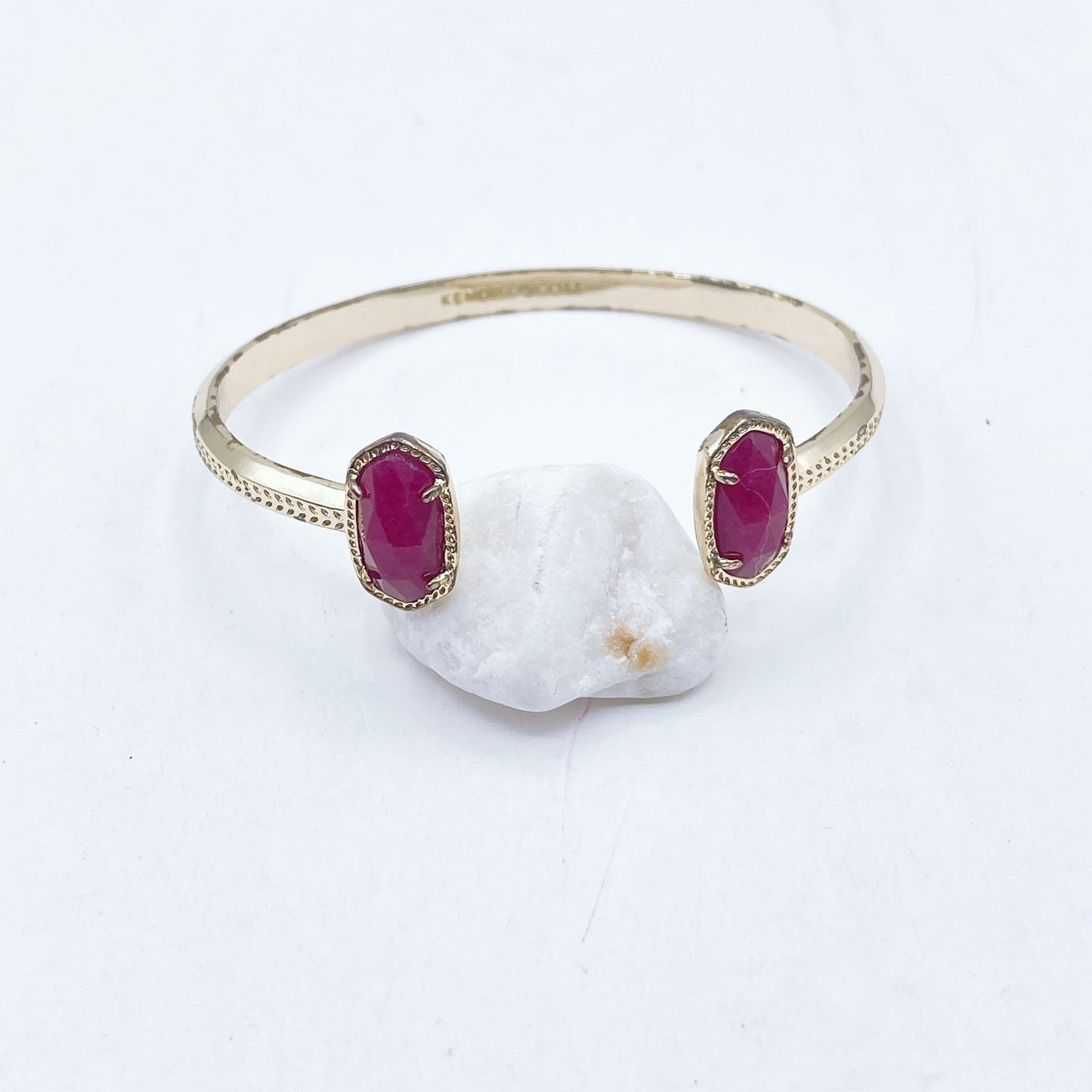 Kendra Scott Gold Cuff Bracelet With Red Gemstones Open Design