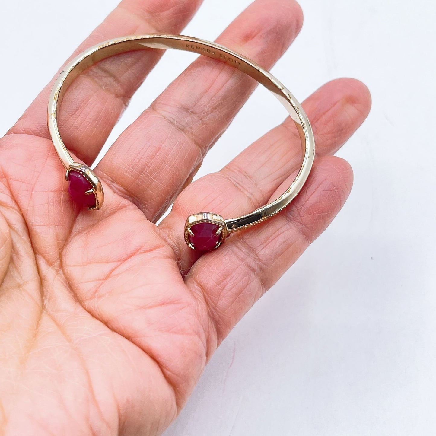 Kendra Scott Gold Cuff Bracelet With Red Gemstones Open Design