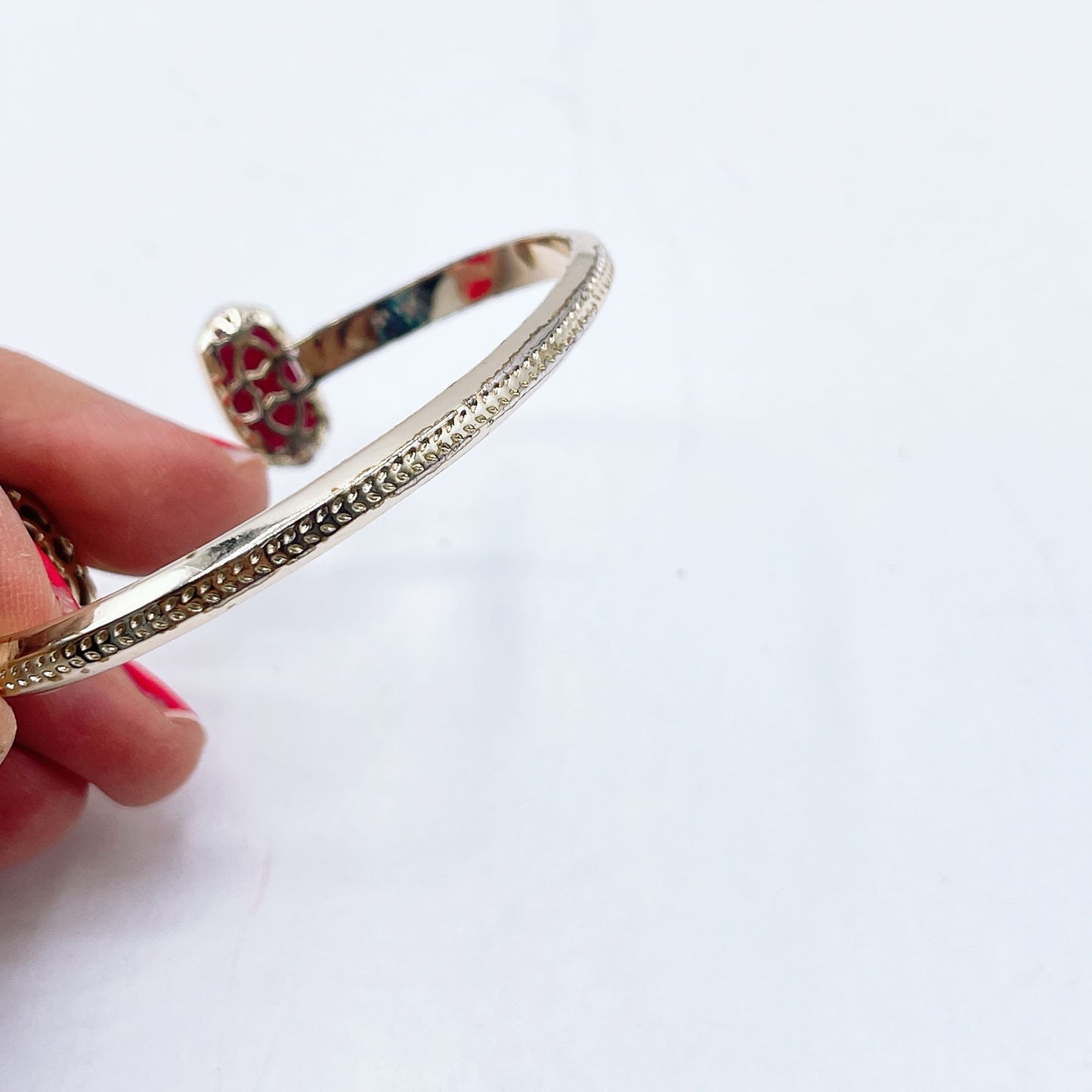 Kendra Scott Gold Cuff Bracelet With Red Gemstones Open Design