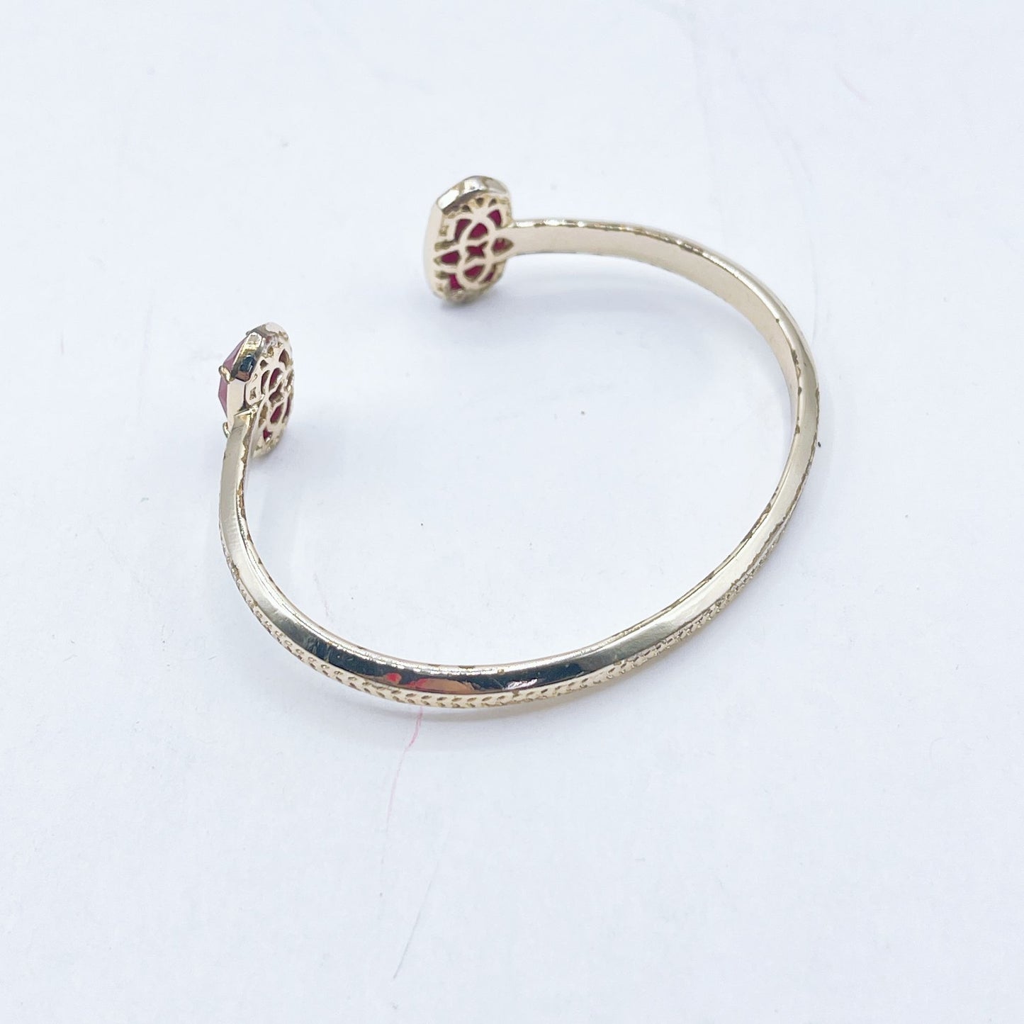 Kendra Scott Gold Cuff Bracelet With Red Gemstones Open Design