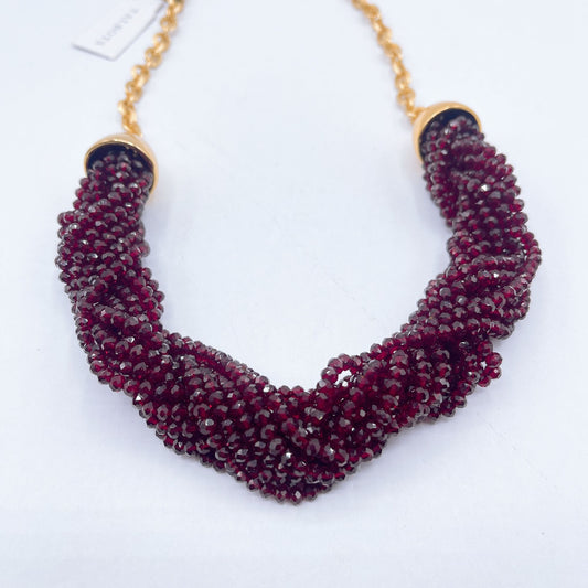 NWT Talbots Pomegranate Color Twisted Beaded Necklace With Gold-Tone Chain & Clasp